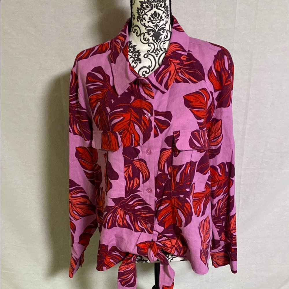 Sofia by Sofia Vergara Pink Blouse with Notched Collar and Tie Front Valentine